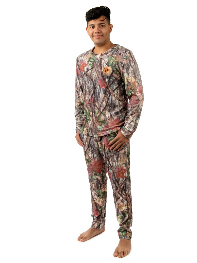 Treel Men's Camo Coral Fleece Pajama Pants Set, XL, Orange