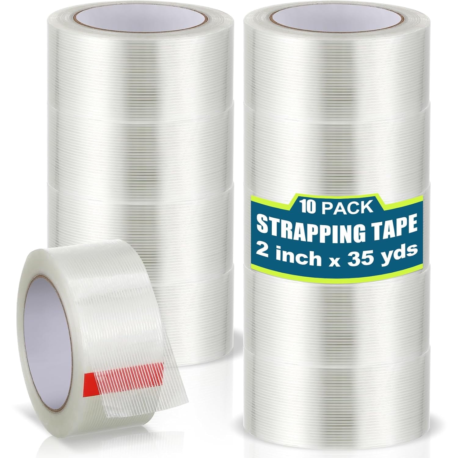 20 Rolls 2 Inch X 60 Yard Strapping Tape - 5.5 Mil Fiberglass Reinforced Shipping & Packaging Tape