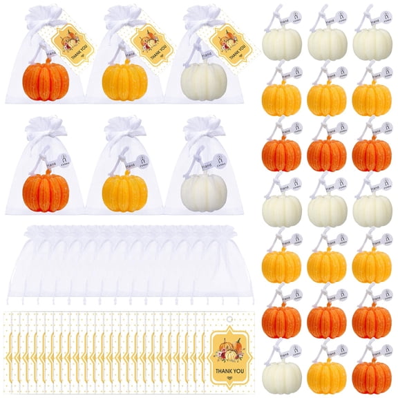 Treela 24 Set Pumpkin Candles Fall Baby Shower Party Favors for Guests Little Pumpkin Thank You Return Gifts Bulk for Thanksgiving Autumn Baby Shower Wedding Favors (Orange Yellow and White) Y102