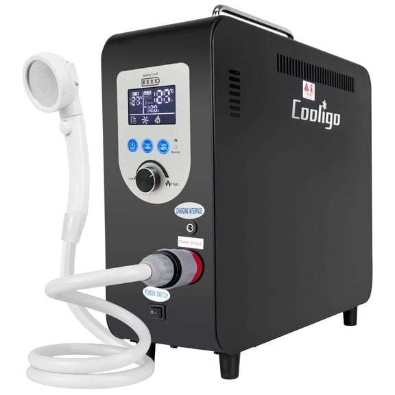 Coolingo Portable Propane Water Heater with Battery Powered Shower Pump, On-Demand Instant Hot Water for Outdoor Camping, RV, Van Life 4500mAh Rechargeable, 3-Second Heating, 100 Mins Continuous Us