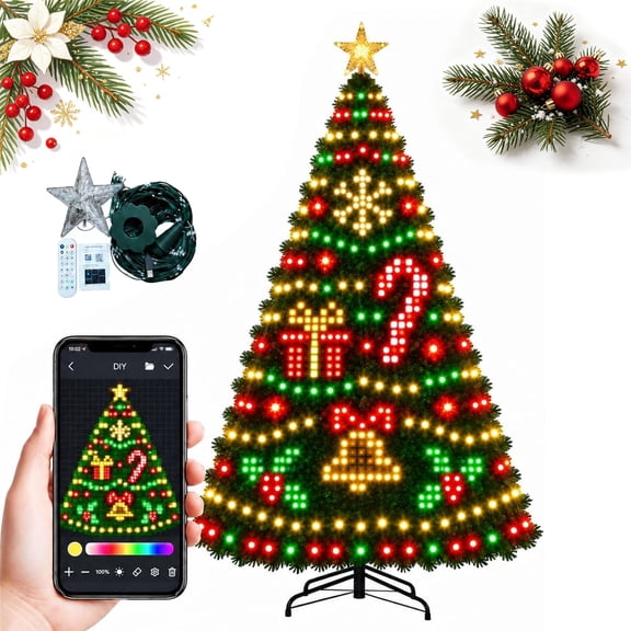 Treelume Christmas Lights,Animated Smart Christmas Tree Lights,400 Addressable LEDs Create 200+ DIY Patterns,Pixel Dimming App Controlled for Christma Decor Indoor