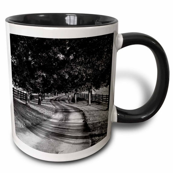 3drose, Trees and Country Lane, Bluegrass Area, Kentucky, Usa - Us18 Aje0554 - Adam Jones, 15oz Two-tone Black Mug
