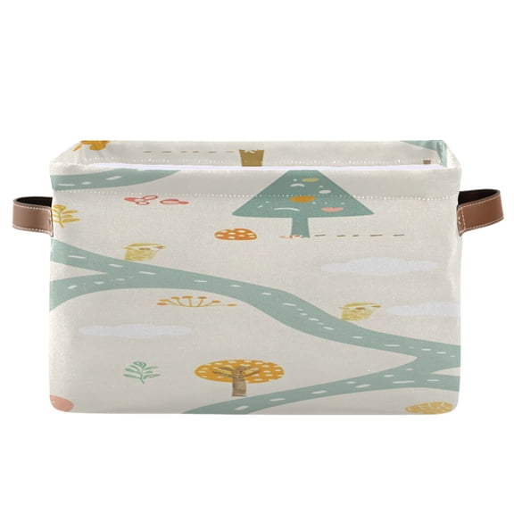 Trees Bears Rabbits Roads Square Storage Bins with Handles Collapsible Containing Box 1 Pack