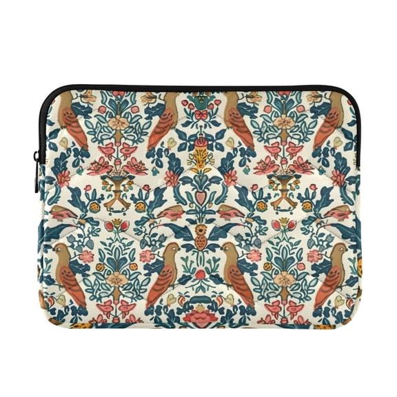 Trees Birds and Floral Pattern Quilted Laptop Protective Cases Computer Sleeves Tablet Bags Briefcases L