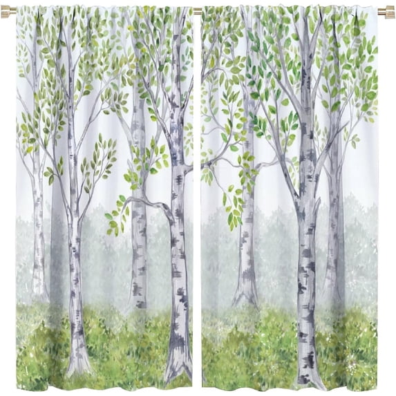 Trees Blackout Curtains Watercolor Nature Green Forest Woodland Art Print for Kids Girls Boys Bedroom Living Room Decor Rod Pocket Window Drape 42"W x 63"L (Pack of 2)
