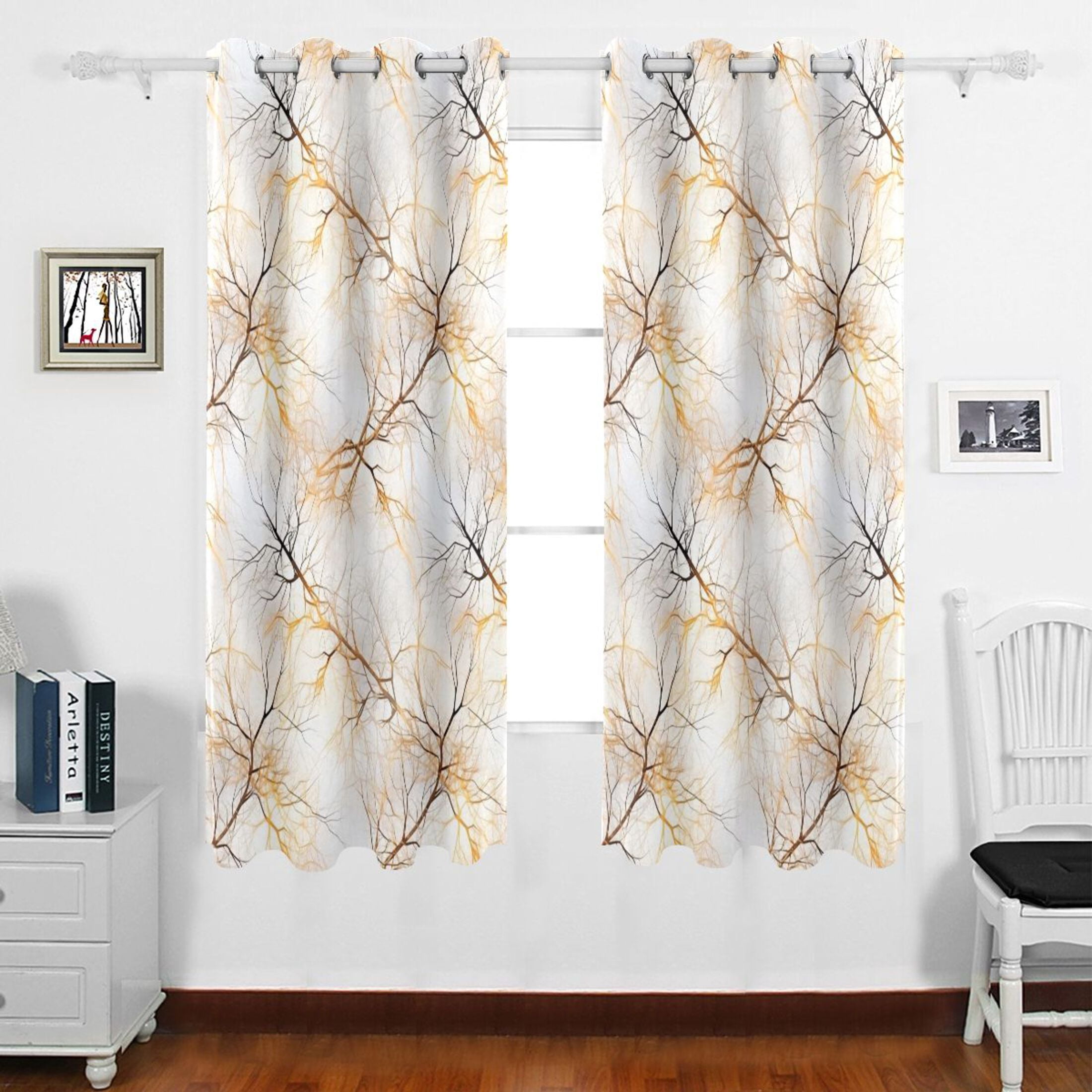 Trees Branch Grommet Blackout Curtains Thermal Insulated Window Curtain ...
