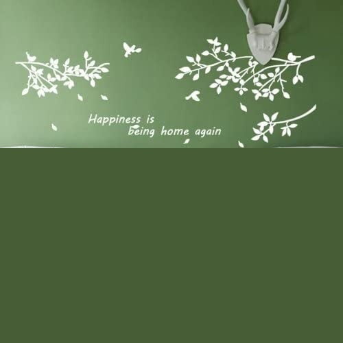 Trees Branches Birds White Wall Art Sticker Removable Vinyl Decal Mural Quote Home Decor DIY (White)