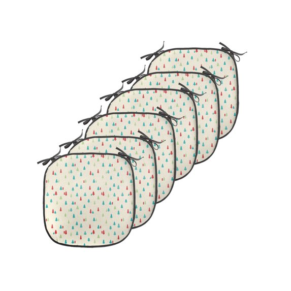 Trees Chair Seating Cushion Set of 6, Repeating Pattern of Small Pines Botanical Seasonal, Seat Pads for Office with Anti-slip Backing, 16"x16", Champagne Multicolor, by Ambesonne