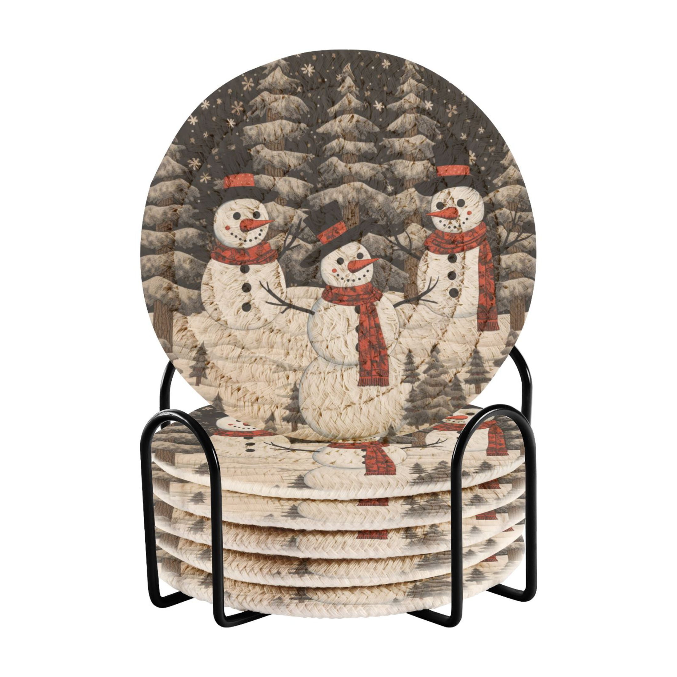 Trees Christmas Snowman 6 Pcs Drink Coasters with Holder Absorbent ...
