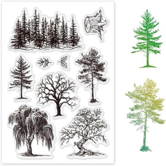 Trees Clear Stamps for Cards Making Forest Woods Trees Background Clear Stamp Seals Transparent Stamps for DIY Scrapbooking Photo Album Journal Home Decoration