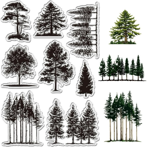 Trees Clear Stamps Nature Forest Woods Silicone Stamp PVC Reusable Vintage Background Postmark Transparent Rubber Stamp Seals for Journaling Card Making Decor DIY Scrapbooking Supplies