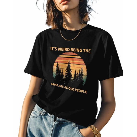 Trees Colorful Stripe Womens Tshirt Graphic Tees Cotton Crew Neck T-Shirts, Casual Short Sleeve Shirts for Women Teen Girl Funny Quote
