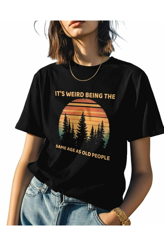 Trees Colorful Stripe Womens Tshirt Graphic Tees Cotton Crew Neck T-Shirts, Casual Short Sleeve Shirts for Women Teen Girl Funny Quote