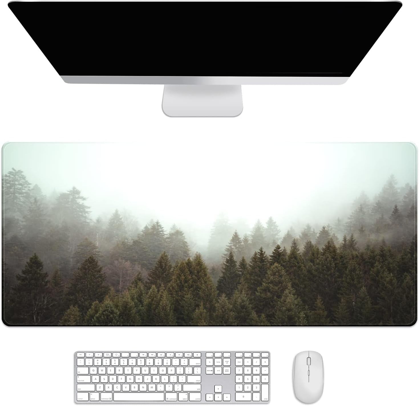 Trees Forest Desk Mat, Desk Accessory, Cute Workspace, Trendy Workspace, Trendy, 35.4x15.7in Large Gaming Mouse Pad, Cute Desk Topper, Pretty Desk Pad