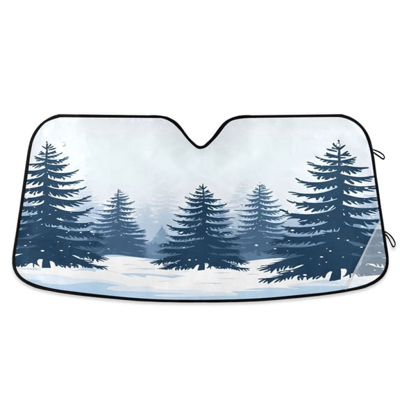 Trees Forest Snow Car Windshield Sun Shade Foldable Car Front Window Visor Heat and UV Protection 53x23.5