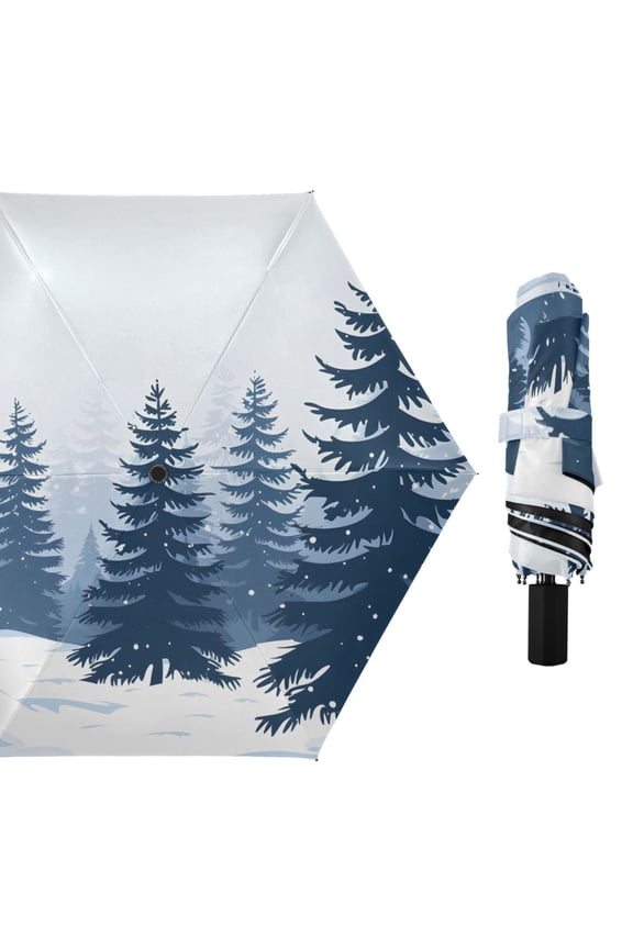 Trees Forest Snow Compact Sun Umbrella Windproof Travel Umbrellas for Rain Strong Portable UV Protection