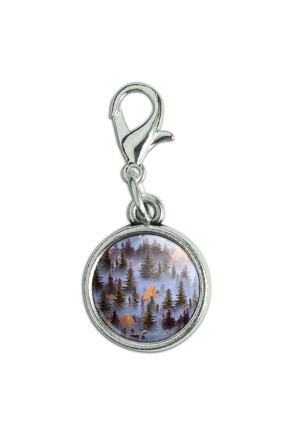 Trees Forest Woods Outdoors Camping Pattern Antiqued Bracelet Pendant Zipper Pull Charm with Lobster Clasp