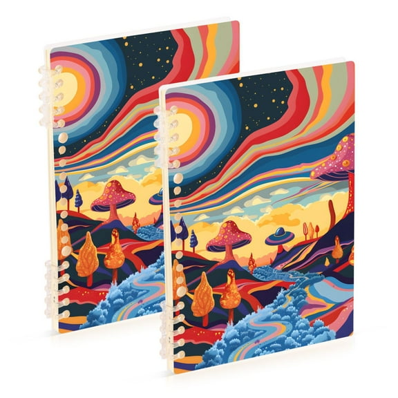 Trees Groovy Landscape Ring Binder Notebook Journey Note Diary College Ruled Spiral Notebook Study Loose Leaf Paper A5 60 Pages