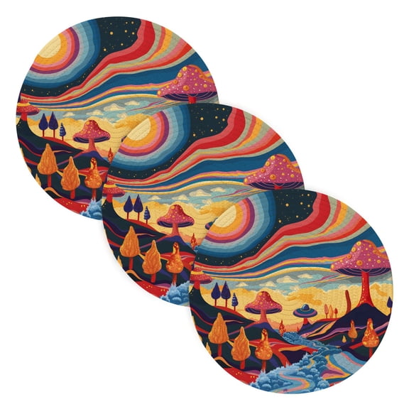 Trees Groovy Landscape Trivet Mats Woven Pot Holders 3Pcs Non-Slip Heat Resistant for Hot Pots Pans Pats
