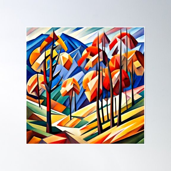 Trees In Mountain Valley 3 Poster Wall Art, Modern Wall Decor, 24x36 UNFRAMED