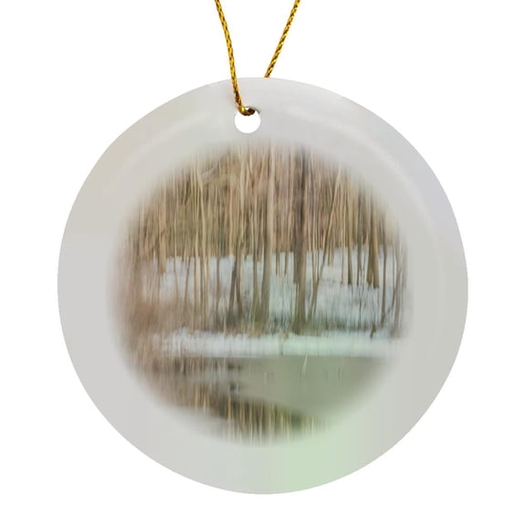 3drose, Trees in Winter Snow, Eagle Creek Park, Indianapolis, Indiana., Circle Porcelain Ornament