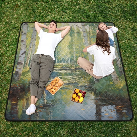 Trees Lake Forest Beach Blanket Outdoor Picnic Blanket 78"x 78" Waterproof Foldable for Beach Camping Travel Hiking Grass Lawn Park