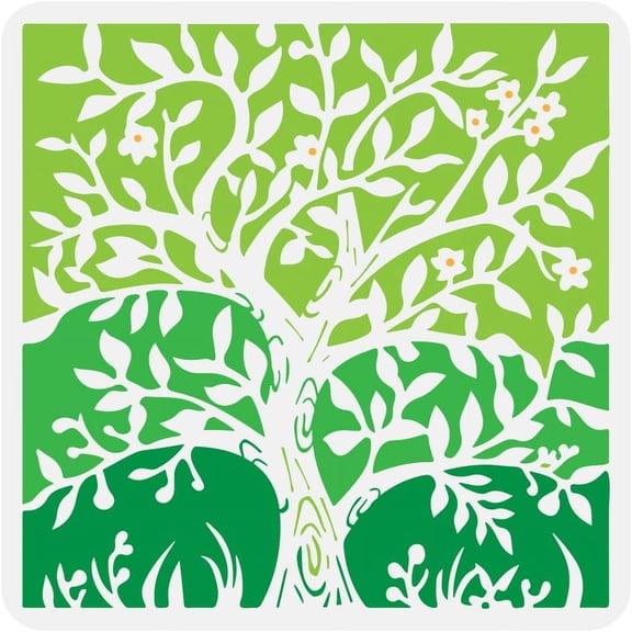 Trees of Life Painting Large Stencil 11.8x11.8 PET Spiral Tree Spraying Stencil Flowers Tree Wall Stencil Reusable Tree Branch and Leaves Stencil Vibrant Trees Templates for DIY Home Decor