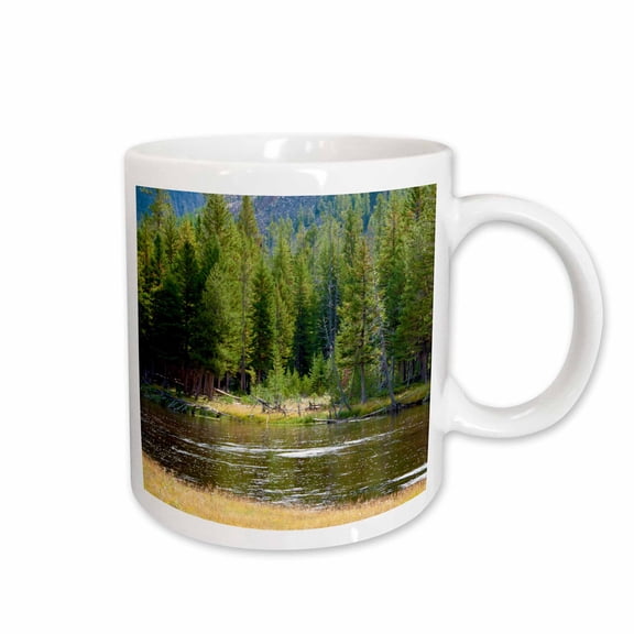 3drose, Trees Lining the Lake in Yellowstone National Park of Wyoming, 15oz Mug