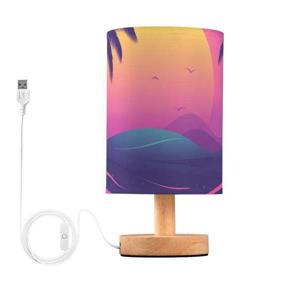 Trees Moon Seagulls Ocean Table Lamp with USB Port LED Warm Light Lamp Night Light Home Decor