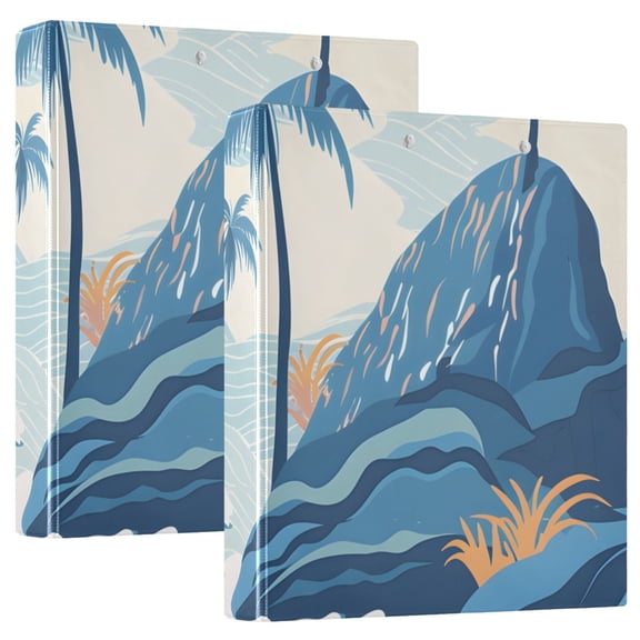 Trees Mountain Ocean Sea 3 Ring Binders 1.5 inch Hardcover File Folders with Interior Pockets A4 Size Organizer for School Office Hospital