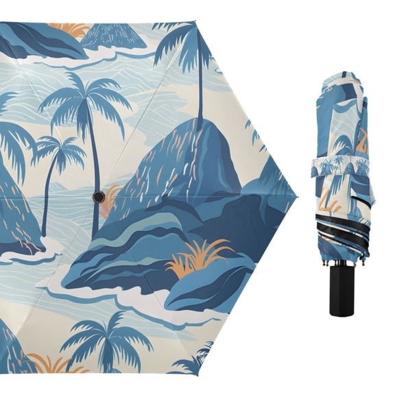 Trees Mountain Ocean Sea Compact Sun Umbrella Windproof Travel Umbrellas for Rain Strong Portable UV Protection