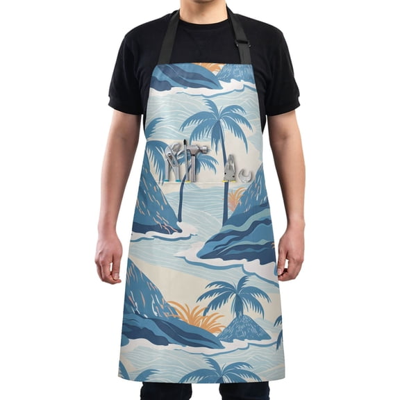Trees Mountain Ocean Sea Kitchen Apron with 2 Pockets Adjustable waterproof Cooking Aprons for Women Men Chef