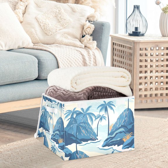 Trees Mountain Ocean Sea Storage Basket Foldable Laundry Basket Shelf Kids Toy Storage Container Organizer with Handles