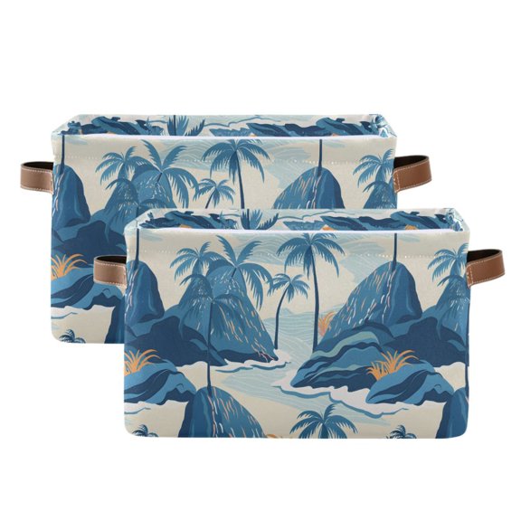 Trees Mountain Ocean Sea Storage Bins with Handle Fabric Organizer Basket Foldable Box 2 Pack 14.2x10.2x8.3