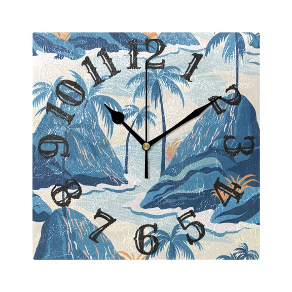 Trees Mountain Ocean Sea Wall Clock Square Silent Non Ticking Battery Operated Clock for Home Bathroom Kitchen Bedroom Living Room