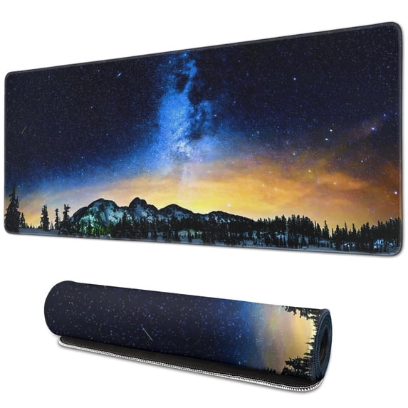 Trees and Mountains Under the Starry Sky mouse Padswaterproofwashable for Office Home Work GamingmousepadsRubber Base Mousepad with Stitched Edges 31.5x11.8inches