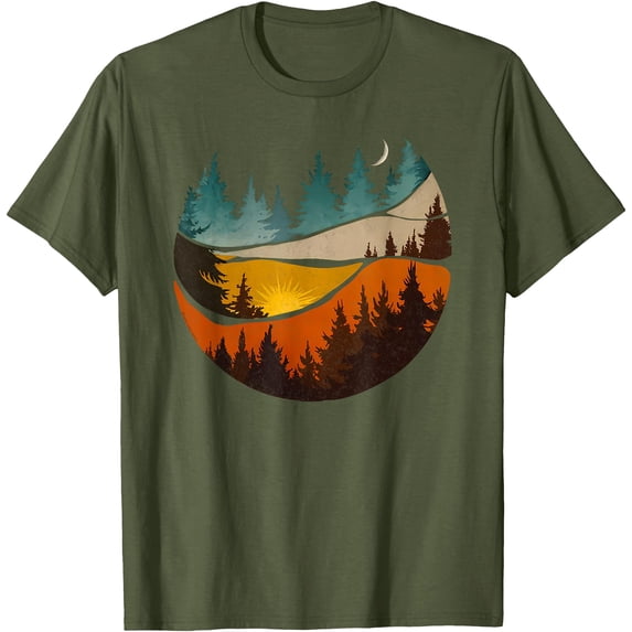 Trees Nature Mountains Adventure Outdoor Wildlife Forest Unisex T-Shirt for Men Women Kids Toddler,Military Green Color,Size 4XL