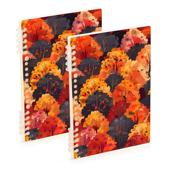 Trees Orange Autumn Ring Binder Notebook Journey Note Diary College Ruled Spiral Notebook Study Loose Leaf Paper A5 60 Pages