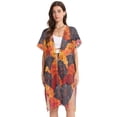 thumbnail image 1 of Trees Orange Autumn Women Swimsuit Cover up V Neck Beach Dress Short Sleeve Vacation Outfits Swimwear, 1 of 7
