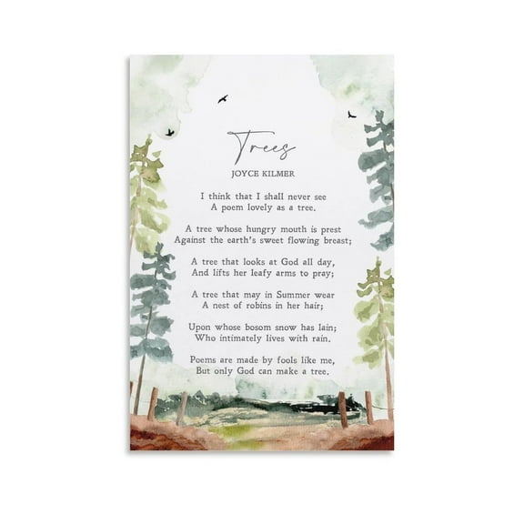 Trees Poem By Joyce Kilmer Poetry Poster Bedroom Wall Decorative Canvas Gallery Art Decoration Artwork Poster