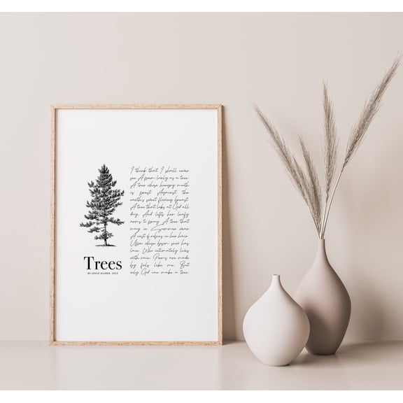 Trees Poem By Joyce Kilmer Wall Art Poster Literary Inspired Poetry Decor For Home Or Office Home Decor, 24x36 UNFRAMED