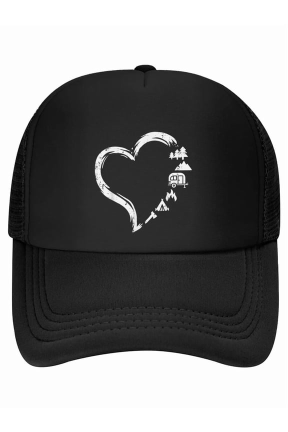 Trees RV Van Campfire Tent Heart Cute Love Camping Camper Baseball Cap