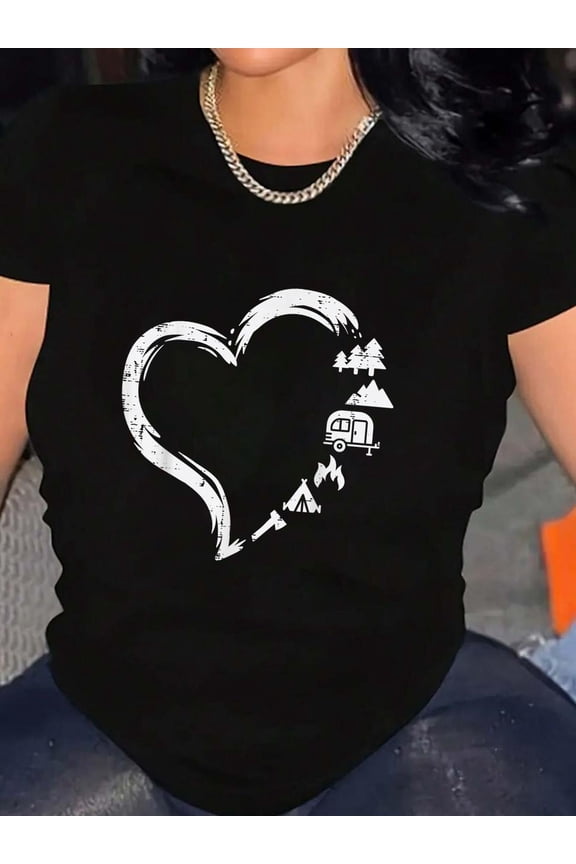 Trees RV Van Campfire Tent Heart Cute Love Camping Camper T-Shirt
