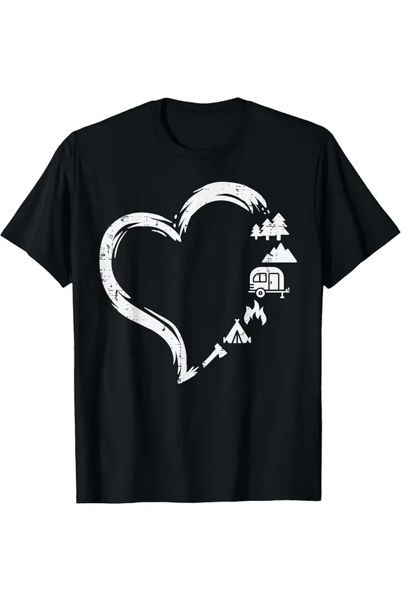 Trees RV Van Campfire Tent Heart Cute Love Camping Camper T-Shirt