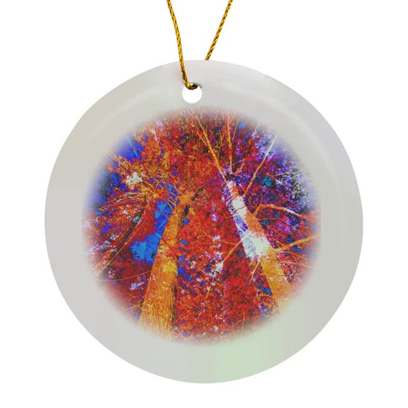 3drose, Trees Reaching into the Sky with an Abstract Mixture of Bright Colors, Circle Porcelain Ornament