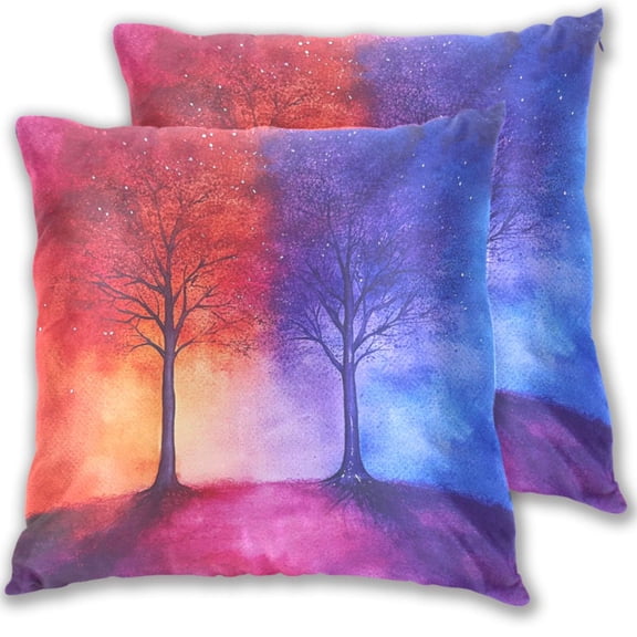 Trees Red with Purple Gradient Throw Pillow Covers 16x16 Inch 2 Packs Decorative Square for Living Room Couch Bed Sofa