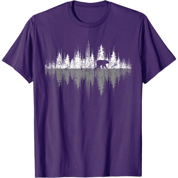 Trees Reflection Wildlife Nature Animal Bear Outdoor Forest Unisex T-Shirt for Men Women Kids Toddler,Purple Color,Size 4XL
