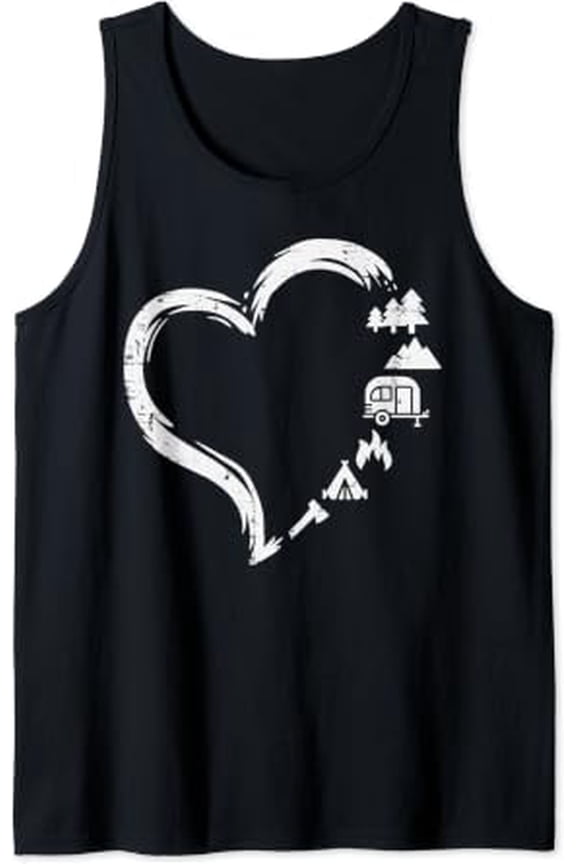 Trees Rv Van Campfire Tent Heart Cute Love Camping Camper Tank Top Size S-3XL