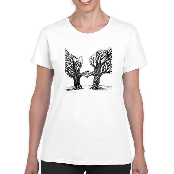 Trees Shaking Hands T-Shirt Women -Mohsen Najafi Designs, Female Small