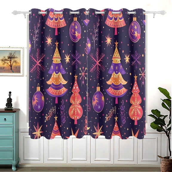 Trees Snow Christmas Blackout Curtain Panels 63x55in Drapes Privacy Assured for Living room Bedroom Bathroom 2 panels set